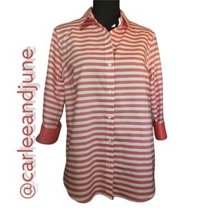 JONES OF NEW YORK WOMENS BLOUSE SIZE M ORANGE & WHITE STRIPES